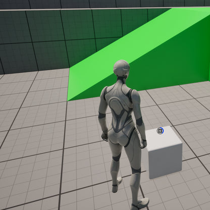 Exemple d’interaction Tap dans Unreal Engine 5 : le joueur doit appuyer plusieurs fois sur la touche affichée pour activer l’interaction.